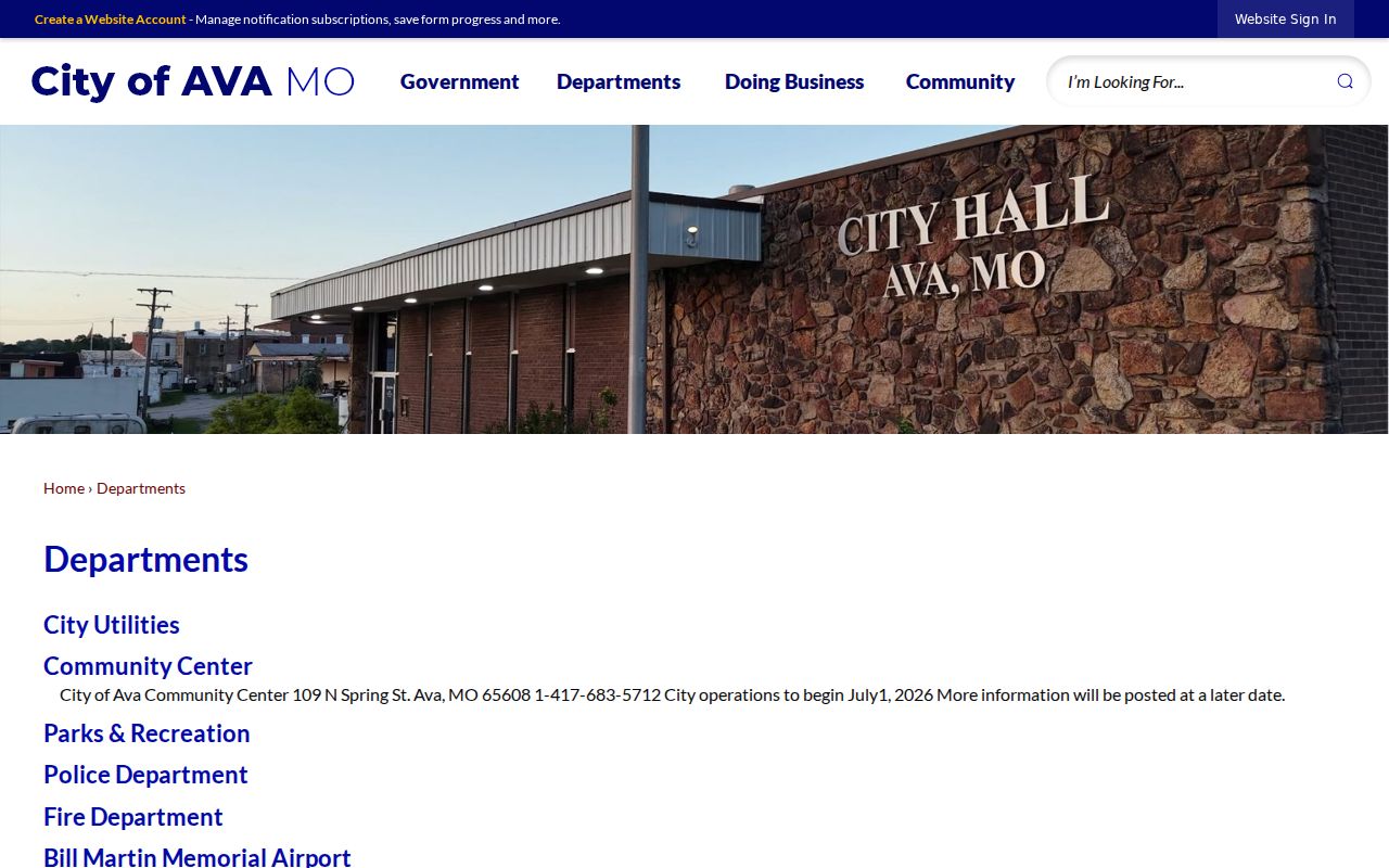 Official Ava departments directory for local warrant record contacts