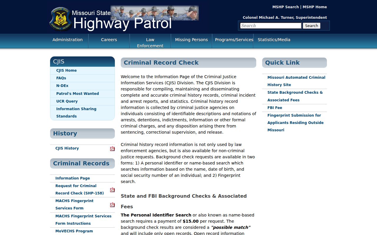 Missouri State Highway Patrol criminal history information for Douglas County