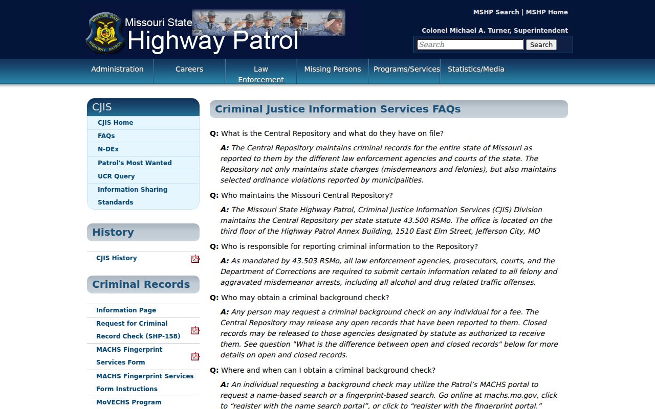 Official Missouri CJIS guidance relevant to Douglas County active warrants