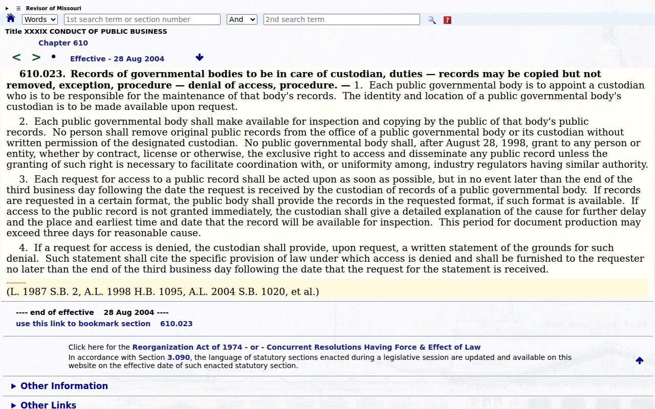 Missouri Sunshine Law custodian rule for Douglas County court record requests