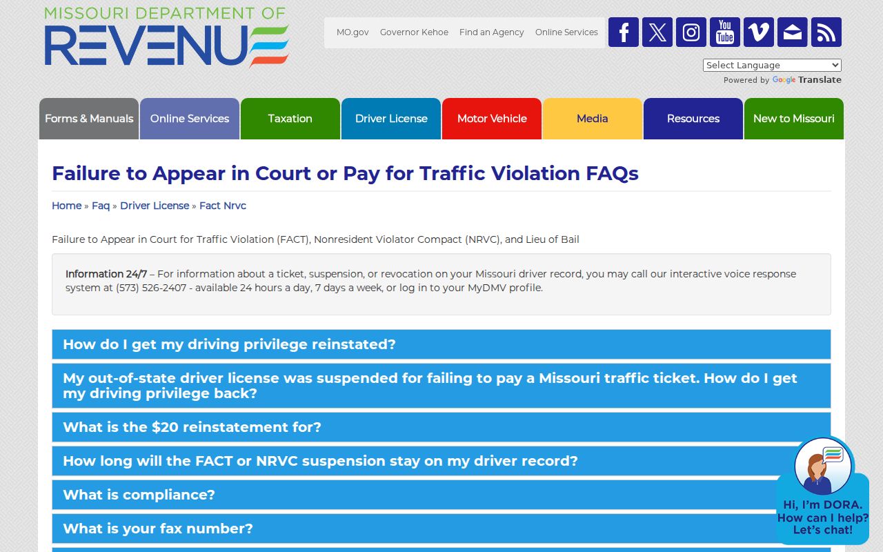 Missouri DOR compliance guidance for a Douglas County traffic case