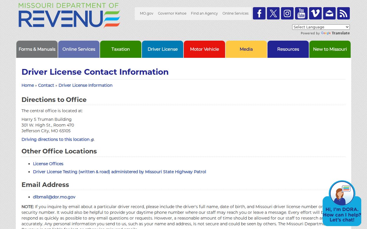Missouri DOR failure to appear and unpaid ticket contacts